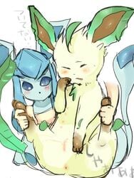 1girls after_sex anus ass blue_eyes blue_fur blue_nose blush brown_fur canine closed_eyes cum cum_in_pussy cum_inside eeveelution ejaculation female feral fur furry glaceon group holding human human_on_feral interspecies japanese_text kemono leaf leafeon leg_grab legs_up long_ears mammal multi_nipple multicolored_fur nintendo nipples nude onikuman open_mouth orgasm paws plant pokemon pokemon_(species) pokemon_dppt pokephilia pussy_ejaculation pussy_juice sitting spread_legs spreading text video_games white_background yellow_fur zoophilia