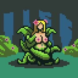 8-bit animated big_breasts blonde_hair bouncing_breasts flower_in_hair muho-alternity nature nature_background pixel_art plant_girl voluptuous voluptuous_female wide_hips