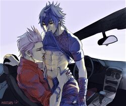 2boys abs car clothed final_fantasy final_fantasy_xv gay ignis_scientia licking male male/male male_focus male_only multiple_boys muscle myoutsumi noctis_lucis_caelum outdoors penis undressing yaoi