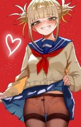 clothed_female fully_clothed himiko_toga lifted_by_self my_hero_academia panties pantyhose school_uniform schoolgirl_uniform skirt_lift tagme zd_(pixiv6210083)