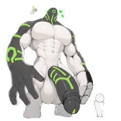 1:1 4_fingers abbamusa410791 abs balls digital_drawing_(artwork) digital_media_(artwork) fingers genitals glans hi_res humanoid_genitalia humanoid_penis male muscular muscular_male not_furry pecs penis simple_background standing white_background