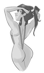 1girls ass avatar_legends back_view brokenlynx dark-skinned_female dark_skin dat_ass female korra medium_breasts monochrome sling_bikini solo swimsuit the_avatar the_legend_of_korra water_tribe