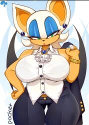 1girls anthro ass_visible_through_thighs big_breasts furry krokobyaka rouge_the_bat solo sonic_(series) sonic_the_hedgehog_(series) thick_thighs tight_clothing