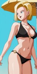 accurate_art_style ai_generated android android_18 android_girl anime anime_style beach beach_background beautiful big_ass big_breasts big_butt blonde_female blonde_hair blonde_hair curvy curvy_body curvy_female curvy_figure curvy_hips dragon_ball dragon_ball_z  female female female_only hips_grab laying laying_on_sand laying_on_side legs legs_together pixiv sexy sexy_pose thick_thighs touching_hip touching_leg touching_legs wide_hips ai_generated miyaji_ai miyaji_ai_(artist) tagme