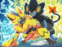 2025 anthro black_body black_fur blue_body blue_fur bodily_fluids cum cum_inside duo fur generation_4_pokemon generation_7_pokemon genital_fluids hi_res legendary_pokemon luxray male male/male male_penetrated male_penetrating male_penetrating_male nikkibunn nintendo nude penetration pokemon pokemon_(species) sex yellow_body yellow_fur zeraora