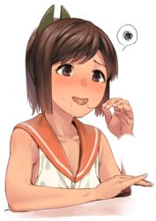 brown_eyes brown_hair censored female handjob i-401_(kantai_collection) kantai_collection penis pubic_hair sailor_collar saliva school_uniform serafuku shiden-raiden shirt short_hair short_ponytail sleeveless sleeveless_shirt solo_focus tan tears