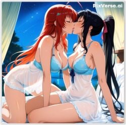 2females 2girls 2women ai_generated akeno_himejima flirting girl_on_girl girlfriend girlfriends high_school_dxd high_school_dxd_born high_school_dxd_hero high_school_dxd_new kissing lesbian_couple lesbian_kiss lesbian_sex lovers rias_gremory wife_and_wife yuri yuri yuri