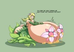 big_ass big_breasts blonde_hair english_text flower_in_hair honey honey_(food) huge_breasts hyper_breasts muho-alternity plant_girl pussy text voluptuous voluptuous_female wide_hips