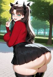 1girls ai_generated ass big_breasts breasts fate/stay_night fate_(series) female female_focus green_eyes hips huge_ass huge_breasts large_breasts legwear light-skinned_female long_hair looking_at_viewer plump thick_thighs thighs tohsaka_rin twintails wide_hips