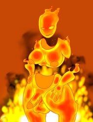 areola balls big_balls big_breasts breasts brimstone_(thepainfultruth) discombobulation elemental female fire fire_elemental herm intersex looking_at_viewer nipples nude penis simple_background smile smoke standing thepainfultruth thick_thighs vein wide_hips