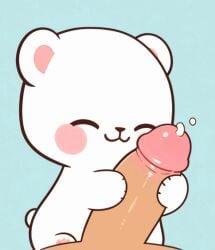 1boy 1girls 2d :3 adorable blush blush_stickers cute duo female genitals handjob hug human human_male humanoid living_plushie male male/female male_pov mammal milk_(milkmochabear) milkmochabear plushie plushophilia pov sex tagme teddy_bear ursid white_body