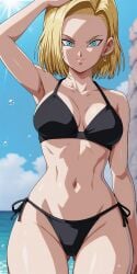 accurate_art_style ai_generated android android_18 android_girl anime anime_style beach beach_background beautiful big_ass big_breasts big_butt blonde_female blonde_hair blonde_hair curvy curvy_body curvy_female curvy_figure curvy_hips dragon_ball dragon_ball_z  female female female_only hips_grab laying laying_on_sand laying_on_side legs legs_together pixiv sexy sexy_pose thick_thighs touching_hip touching_leg touching_legs wide_hips ai_generated miyaji_ai miyaji_ai_(artist) tagme