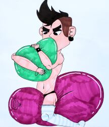 1boy balloons black_underwear inflating_balloon lcc12345 looning male no_visible_genitalia oc ride riding riding_balloon stockings toony