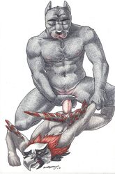 anal avian balls bearded_vulture bird cane_corso canine diesel duo erection hybrid looking_down male mammal muriat muscular nipples penis sex sinistervibe traditional_media_(artwork) vulture yaoi