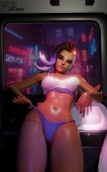 3d 3d_(artwork) flamatactica inside_car latina lingerie_panties overwatch overwatch_2 pulling_panties sombra