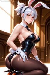 1girls ai_generated ass ass_focus bunny_costume bunny_ears bunny_girl bunny_tail bunnysuit female female_only gloves hand_on_butt high_heels league_of_legends league_of_legends:_wild_rift looking_at_viewer medium_breasts neckwear on_knees orange_eyes patreon playboy_bunny riot_games riven round_ass salupai short_hair short_ponytail solo solo_female stockings tail thick_thighs thighs tie tight_clothing uncensored watermark white_hair