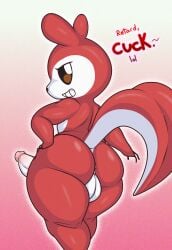 2025 ableist_slur ablest_slur adeviantcritter anthro anus ass backsack balls big_butt biped brown_eyes chikn_nuggit colored digital_drawing_(artwork) digital_media_(artwork) english_text erection genitals glans hand_on_hip hawt_saus_(chikn_nuggit) hi_res humanoid_genitalia humanoid_penis looking_at_viewer looking_back male male_only mammal multicolored_body penis raised_tail rear_view red_body rodent sciurid shaded slur smile smiling_at_viewer smug solo standing tail text thick_thighs tree_squirrel two_tone_body white_body