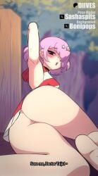 animated armpits arms_up ass ass_focus blush diives dr.stone flashing fully_clothed luna_(dr.stone) luna_wright panties pink_hair pink_legwear red_eyes striped striped_dress thick_ass thick_thighs thigh_highs twerking