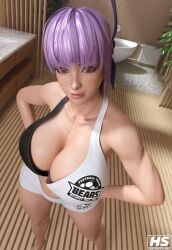 3d ass ayane_(doa) big_ass big_breasts breasts dead_or_alive hagiwara_studio looking_at_viewer purple_hair red_eyes slim_waist thick_thighs wide_hips