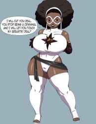 1girls 2024 2d_(artwork) african_female afro alternate_universe armwear big_breasts breasts dark-skinned_female darkeros13 earrings headband hips holding_breasts leotard marvel mask mature_female ms._marvel_(cosplay) original_character sala_rolle_(mermaid_kunoichi) sash simple_background solo_female solo_focus thick_thighs thighhighs waist white_leotard