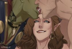 1girls 2boys baron_(pathfinder_kingmaker) bisexual bisexual_male elf female_supporting_yaoi half-elf half-orc human kissing octavia_(pathfinder_kingmaker) orc orc_male pathfinder pathfinder_kingmaker reagan_hawke regongar_(pathfinder_kingmaker) tagme tagme_(character) yaoi_with_female_audience