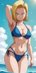 accurate_art_style ai_generated android android_18 android_girl anime anime_style beach beach_background beautiful big_ass big_breasts big_butt blonde_female blonde_hair blonde_hair curvy curvy_body curvy_female curvy_figure curvy_hips dragon_ball dragon_ball_z  female female female_only hips_grab laying laying_on_sand laying_on_side legs legs_together pixiv sexy sexy_pose thick_thighs touching_hip touching_leg touching_legs wide_hips ai_generated miyaji_ai miyaji_ai_(artist) tagme