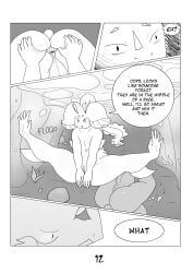 absurd_res anthro ass balls capybara caviid comic duo english_text female fish genitals hi_res lemendigogoat male mammal marine monochrome nude perineum pussy river rodent spockey_(lemendigogoat) spread_butt spreading text underwater water