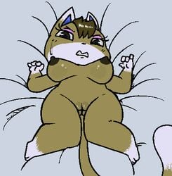 animal_crossing bed breasts feline female kitty_(animal_crossing) looking_at_viewer lying mammal nintendo nipples pussy roy_mccloud video_games