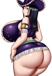 ai_generated ass ass_focus black_hair breasts bursting_breasts cowboy_hat grey_impact_(style) huge_ass huge_breasts lubbasdump massive_ass massive_breasts miniskirt nico_robin one_piece smile smiling tank_top wide_hips