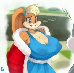 1boy 1boy1girl 1girls absurd_res anthro anthrofied bent_over big_breasts blonde_hair blue_eyes blush breasts breasts_bigger_than_head bugs_bunny busty clothed clothing curvaceous curvy curvy_figure dialogue digital_media_(artwork) duo english_text eyebrows eyelashes female female_focus female_only fur furry glistening glistening_body grey_body grey_fur hi_res hourglass_figure lagomorph leporid lola_bunny looney_tunes male male/female mammal motion_lines nipples_visible_through_clothing orange_body orange_fur pyroxtra rabbit sweat sweatdrop sweaty tagme text the_looney_tunes_show thick_thighs unseen_male_face voluptuous voluptuous_female warner_brothers wide_hips