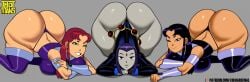 2d 3girls 4k blackfire clothed coldarsenal dc_comics dogeza female female_only fully_clothed raven_(dc) starfire tagme teen_titans thong