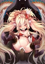 1boy absurdly_long_hair blonde_hair boots cum cum_in_pussy female granblue_fantasy hair_ornament heart heart-shaped_pupils long_hair makira_(granblue_fantasy) nishino_(waero) one_breast_out sex symbol-shaped_pupils very_long_hair