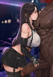 1boy abs ai_generated bangs bare_shoulders black_clothes black_gloves black_hair black_legwear black_skirt black_thighhighs blush breasts clothed_female clothed_female_nude_male clothing crop_top dangle_earrings dark-skinned_male dark_skin duxvector earrings elbow_gloves erection eyeshadow female final_fantasy final_fantasy_vii final_fantasy_vii_remake fingerless_gloves gloved_handjob gloves handjob huge_breasts huge_cock interracial jewelry large_breasts large_penis large_testicles legwear long_hair looking_at_viewer low-tied_long_hair makeup male midriff miniskirt muscles muscular muscular_male navel netorare nipples ntr nude nude_male penis penis_grab red_eyes shirt skindentation skirt sleeveless smile solo_focus standing straight suspender_skirt suspenders sweat tank_top testicles thick_thighs thighhighs thighs tifa_lockhart underwear veins veiny_penis very_dark_skin white_shirt white_tank_top