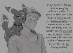 absurd_res bodily_fluids carrying clothed clothing collar dialogue dirty_talk duo eeveelution english_text eyelashes faceless_character faceless_human faceless_male female feral fur generation_2_pokemon hat headgear headwear hi_res human interspecies leo_(the_yiff_republic) long_eyelashes looking_at_viewer male male/female mammal meme monochrome nervous on_shoulders pokemon_(species) pokephilia ring selena_(the_yiff_republic) simple_background sitting_on_another sketch smug smug_face spiked_collar spikes sweat sweaty_face tail_motion tailwag talking_to_viewer text the_yiff_republic umbreon wavy_mouth