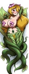 alternate_version_available big_breasts blonde_hair covered_nipples flower_in_hair honey honey_(food) honey_on_genitals muho-alternity nature nature_background orange_eyes plant_girl pussy voluptuous voluptuous_female wide_hips