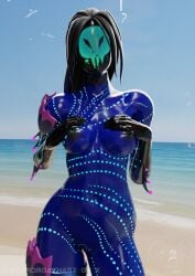 beach blender blender_cycles blue_skin female_focus female_monster fortnite fortnite:_battle_royale hands_on_breasts imminent_sex mariana_(fortnite) sea_creature skull_mask solo_female stupidroach wet_body