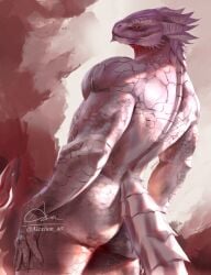 absurd_res alexlion_art anthro ass baldur&#039;s_gate baldur&#039;s_gate_3 big_butt bioware dragonborn_(dnd) dungeons_and_dragons electronic_arts hasbro hi_res horn larian_studios looking_at_viewer male muscular muscular_thighs nude rear_view red_eyes scales scalie solo tail the_dark_urge_(baldur&#039;s_gate) white_body white_scales wizards_of_the_coast