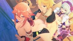 1boy 2girls aether_(genshin_impact) animated big_breasts blonde_hair cum cum_in_mouth fat_ass fox_girl genshin_impact holding hongcha03 horny_female koro22 long_hair longer_than_30_seconds mihoyo oral_sex pleasure_face sound tagme taller_girl thick_thighs threesome vaginal_penetration vaginal_sex vibrator video yae_miko yumemizuki_mizuki