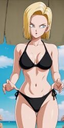 accurate_art_style ai_generated android android_18 android_girl anime anime_style beach beach_background beautiful big_ass big_breasts big_butt blonde_female blonde_hair blonde_hair curvy curvy_body curvy_female curvy_figure curvy_hips dragon_ball dragon_ball_z  female female female_only hips_grab laying laying_on_sand laying_on_side legs legs_together pixiv sexy sexy_pose thick_thighs touching_hip touching_leg touching_legs wide_hips ai_generated miyaji_ai miyaji_ai_(artist) tagme