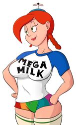 1girls aunt_grandma big_breasts blushing braids breast breasts busty curvy davidsanchan female green_eyes huge_breasts legs long_hair mega_milk milk red_hair red_lips smile solo thick_thighs thigh_highs tights uncle_grandpa voluptuous wide_hips