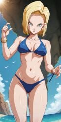 accurate_art_style ai_generated android android_18 android_girl anime anime_style beach beach_background beautiful big_ass big_breasts big_butt blonde_female blonde_hair blonde_hair curvy curvy_body curvy_female curvy_figure curvy_hips dragon_ball dragon_ball_z  female female female_only hips_grab laying laying_on_sand laying_on_side legs legs_together pixiv sexy sexy_pose thick_thighs touching_hip touching_leg touching_legs wide_hips ai_generated miyaji_ai miyaji_ai_(artist) tagme