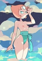 1girls ai_generated blooboo blue_eyes cameltoe erect_nipples female no_bra partially_clothed pearl_(steven_universe) short_hair smile smiling_at_viewer solo solo_female steven_universe tagme topless topless_female water