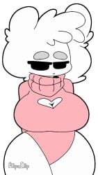 black_eyes bounce bouncing_breasts bumbleart_bee bumbli_(knocksoda) cleavage cleavage_cutout female flipaclip hips knock_soda pink_sweater turtleneck watermark white_body