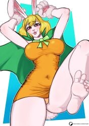 anthro big_breasts blonde_hair bow bunny_ears bunny_girl bunny_tail carrot_(one_piece) clothing feet feet_up female female_only furry furry_female hands_up nails_painted nefta3007 one_piece panties tight_clothing tongue_out yrjio