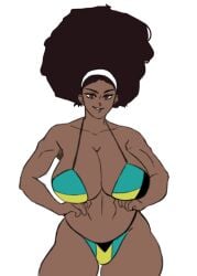 1girls 2024 2d_(artwork) african_female afro bahamian_flag bahamian_flag_bikini belly_button biceps big_breasts bikini breasts clavicle cleavage dark-skinned_female flag_bikini flat_colors hands_on_waist headband looking_at_viewer mature_female milf muscular_female original original_character pochoclogigi sala_rolle_(mermaid_kunoichi) simple_background smiling_at_viewer solo_female solo_focus swimsuit white_background