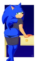 anus ass blue_fur crossdressing from_behind furry hedgehog jammiez looking_at_viewer looking_back male male_only mammal panties sonic_(series) sonic_the_hedgehog