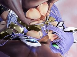 00s 2boys armor bed breast_grab breasts female female game_cg kos-mos large_breasts masturbation multiple_boys nipples nude oral paizuri pantyshot penis precum saliva sentou_kaiiki straight sweat xenosaga