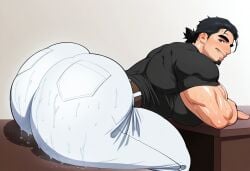 1boy ai_generated ass_focus bara barazoku big_ass big_ass_(male) big_butt blackwhiplash_(style) dilf huge_ass huge_butt kaminggram male male_only professor_friede solo solo_male