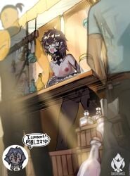 au_ra blue_hair consent_sticker female final_fantasy_xiv glasses market public_nudity small_breasts yeougui