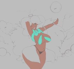 1girls big_breasts carnival costume crowd crown dark-skinned_female marina_(splatoon) mature_female nintendo octoling posing sketch skimpy smile smoxul splatoon_2 thick_thighs thong wide_hips wink